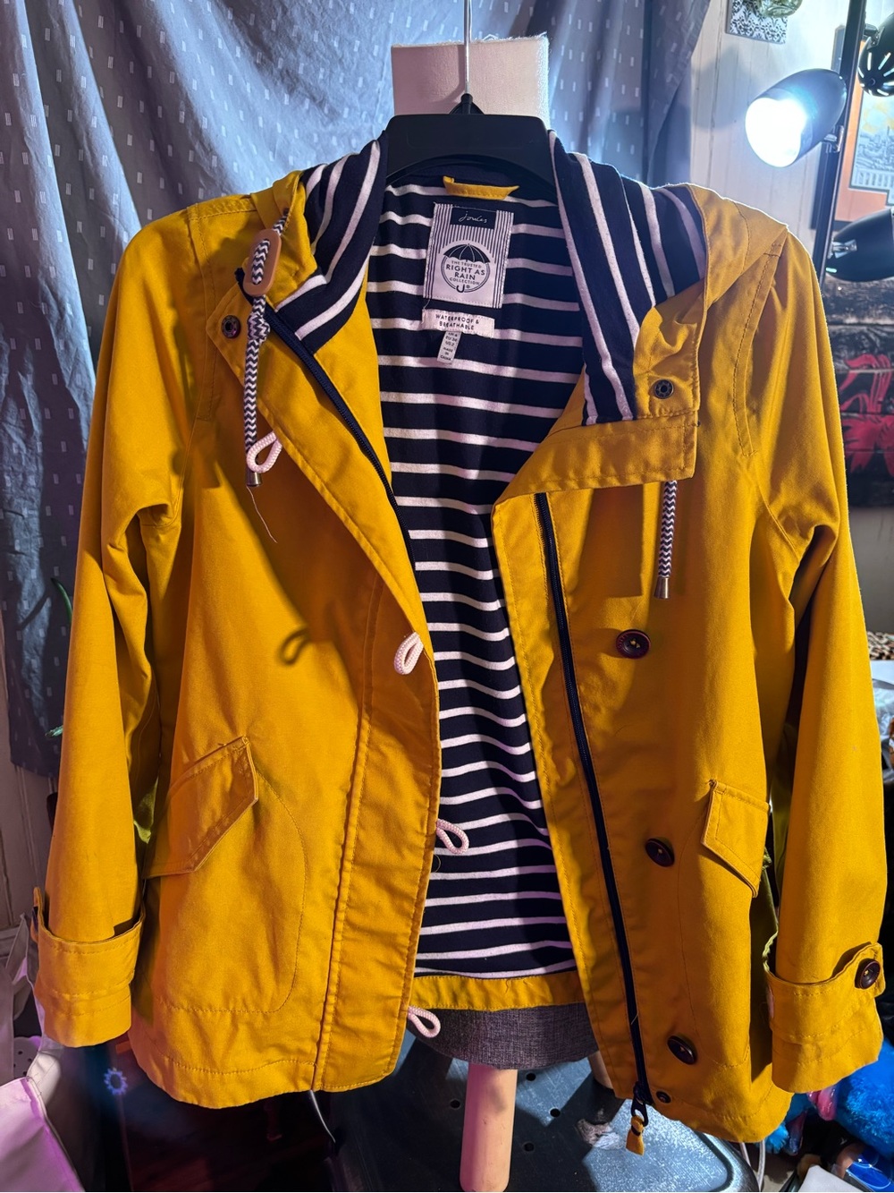 Joules Right As Rain Mustard Yellow Waterproof Hooded Jacket US 2/UK 6